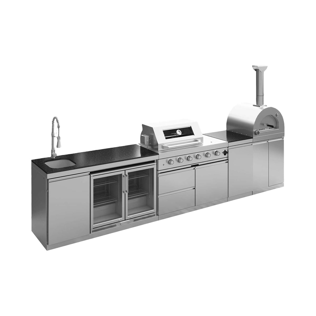 150-Inch 4-Burner 108K BTU Outdoor Kitchen Island With Pizza Oven, Rotisserie & Refrigerator (SAK36412) SAKSBY WHOLESALE