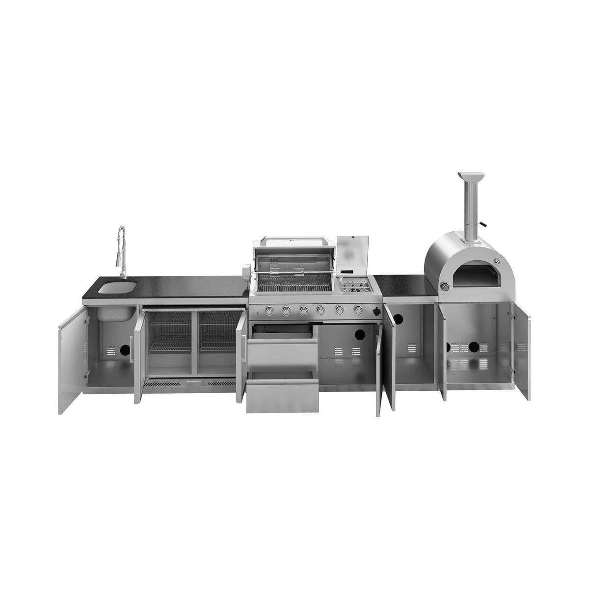 150-Inch 4-Burner 108K BTU Outdoor Kitchen Island With Pizza Oven, Rotisserie & Refrigerator (SAK36412) SAKSBY WHOLESALE