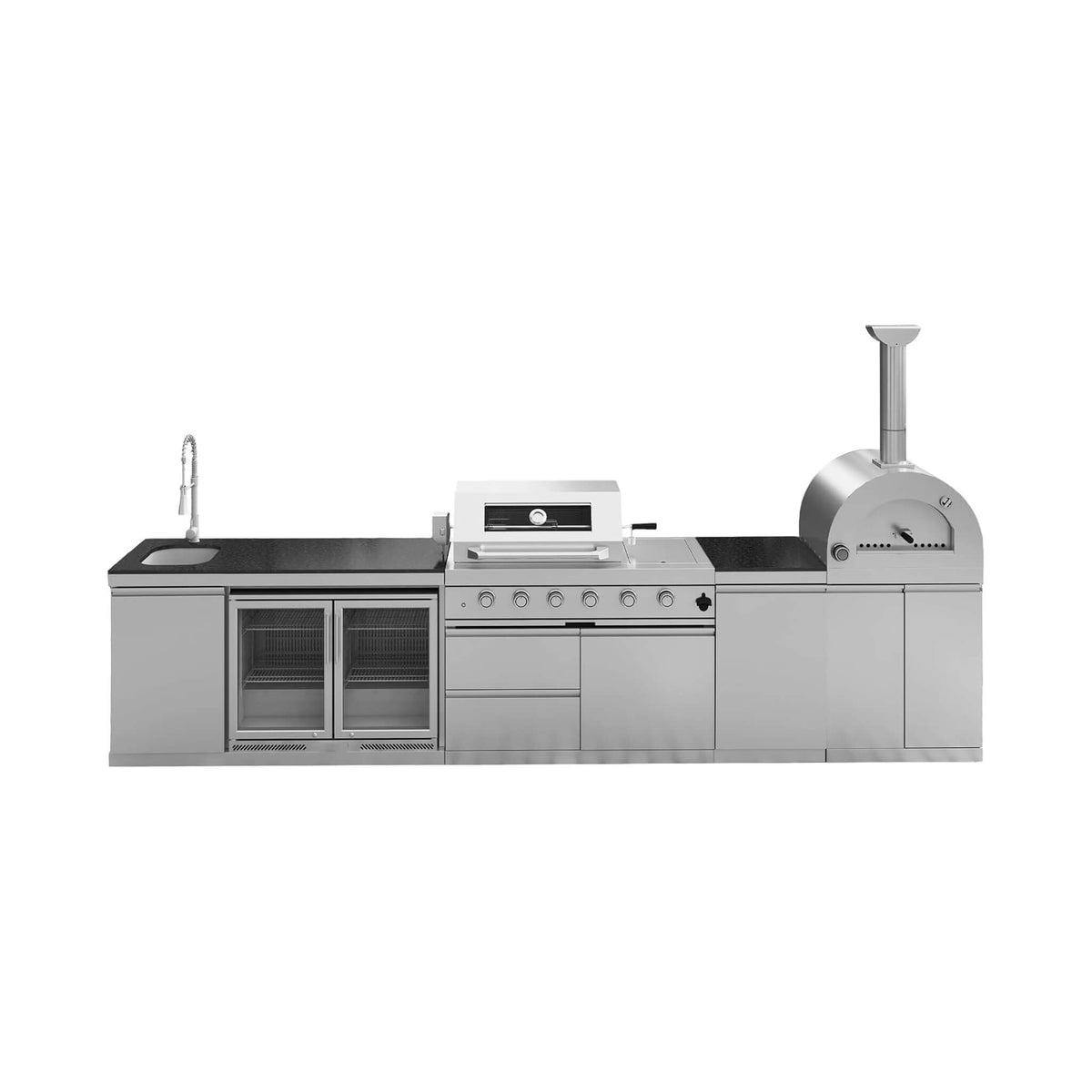 150-Inch 4-Burner 108K BTU Outdoor Kitchen Island With Pizza Oven, Rotisserie & Refrigerator (SAK36412) SAKSBY WHOLESALE
