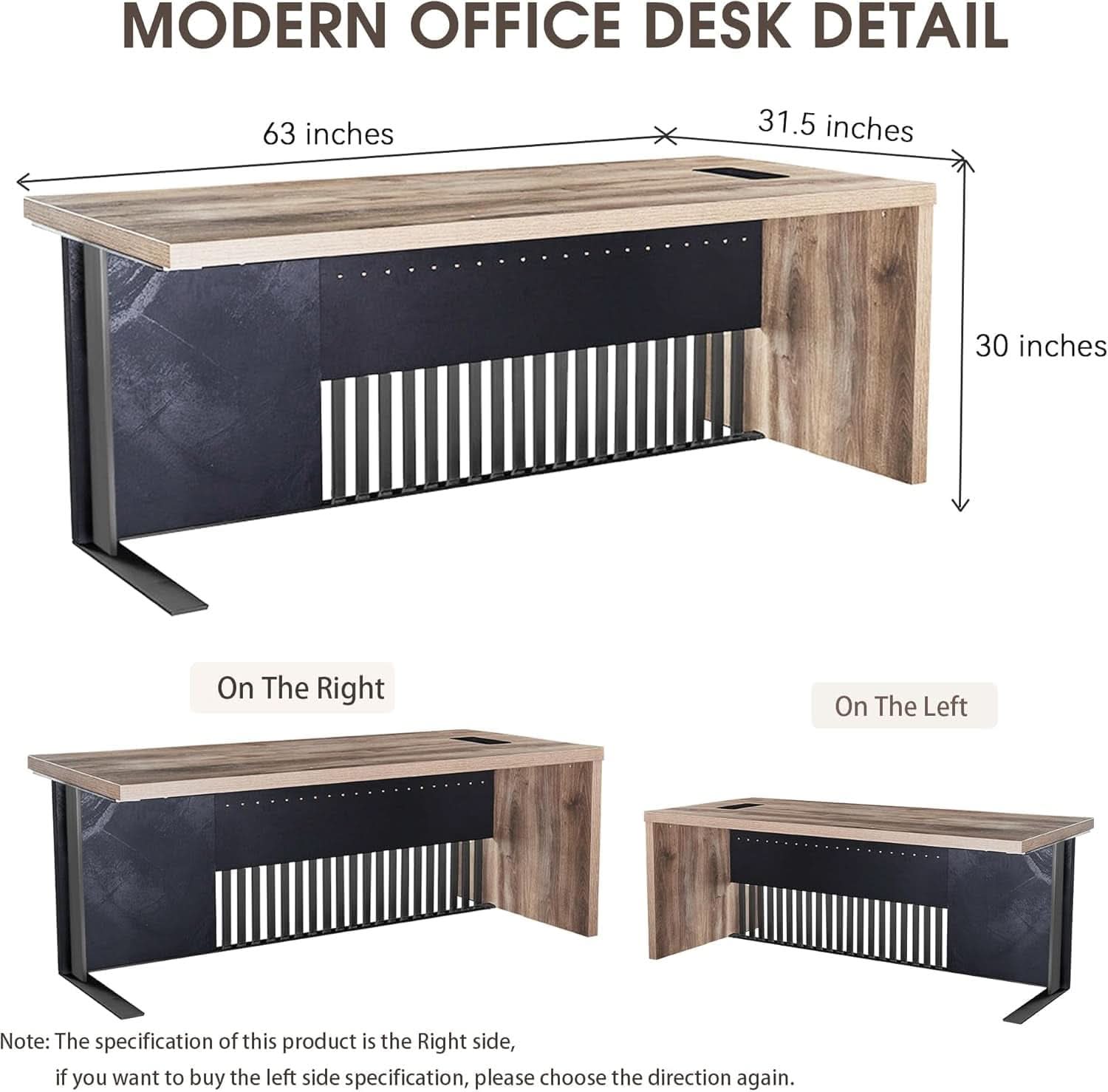 63 Inch Executive Office Desk Stainless Steel Frame ShipItFurniture