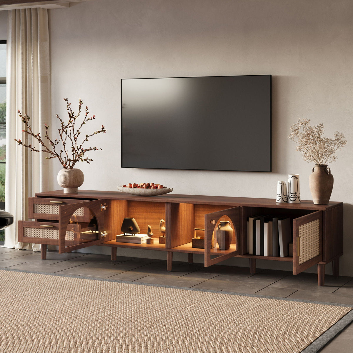 TV Stand With App-Controlled LED Lights, 2 Drawers & Door Storage Unique Piece Furniture