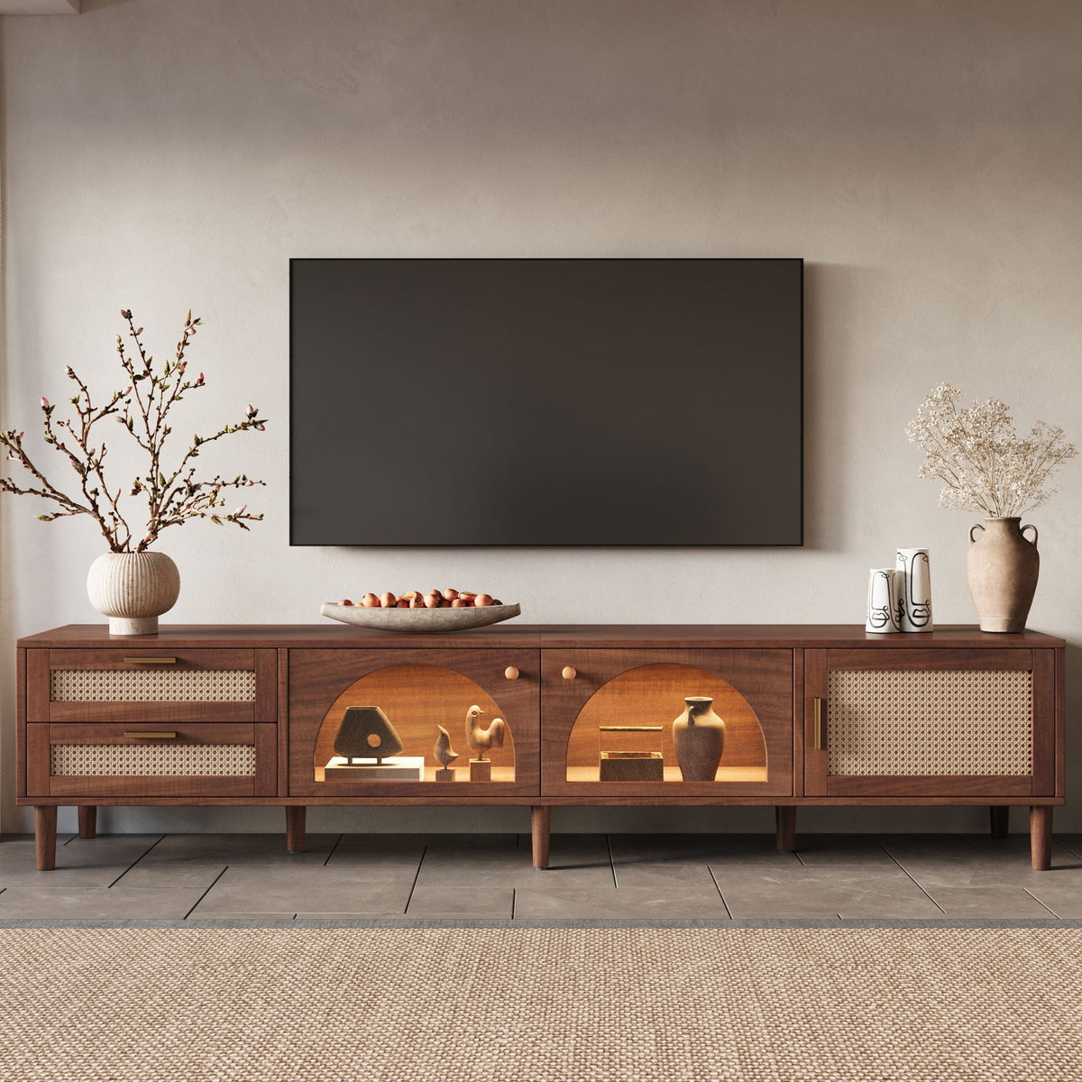 TV Stand With App-Controlled LED Lights, 2 Drawers & Door Storage Unique Piece Furniture