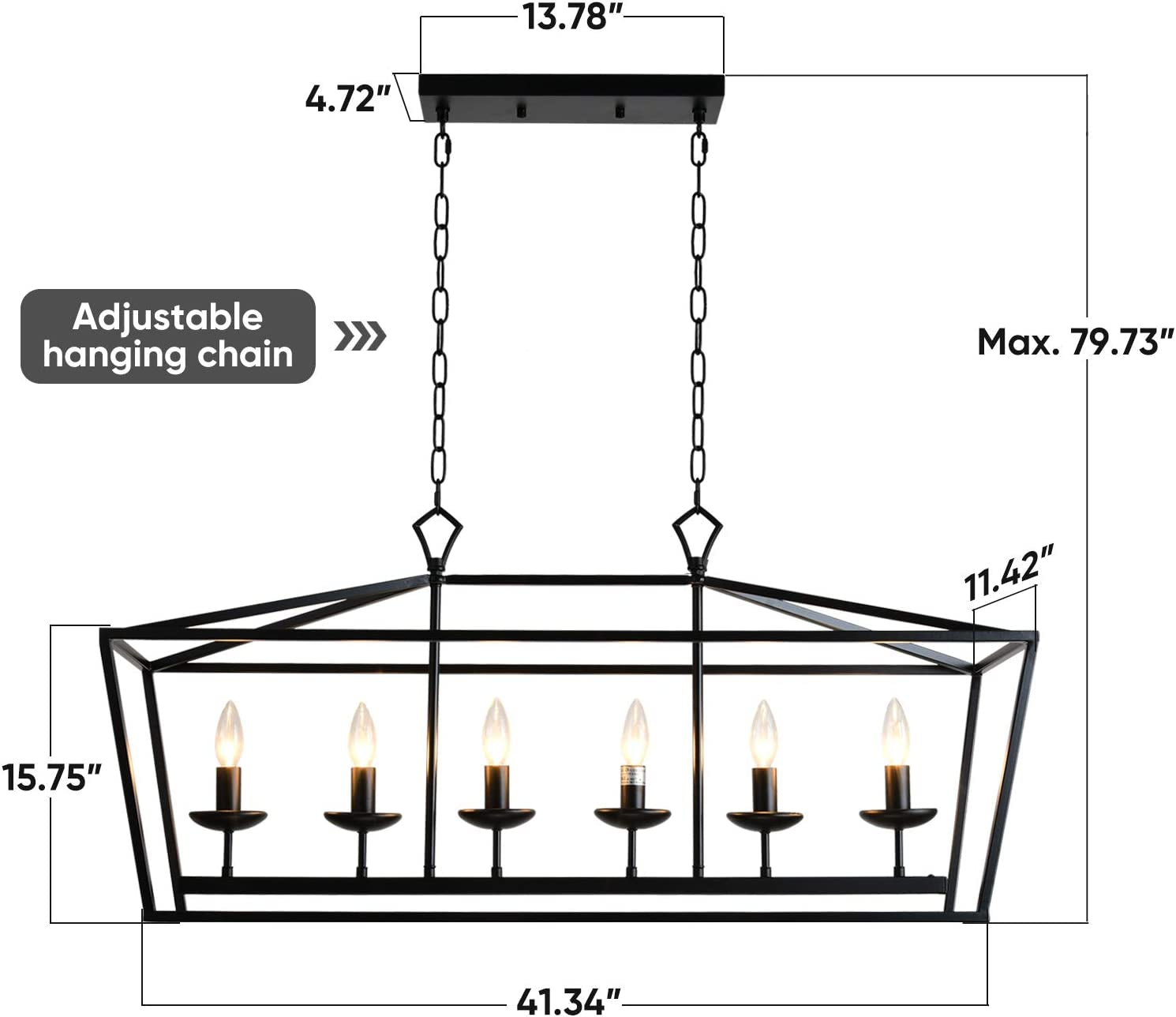 6-Light Black Linear Candle Chandelier Farmhouse Decor