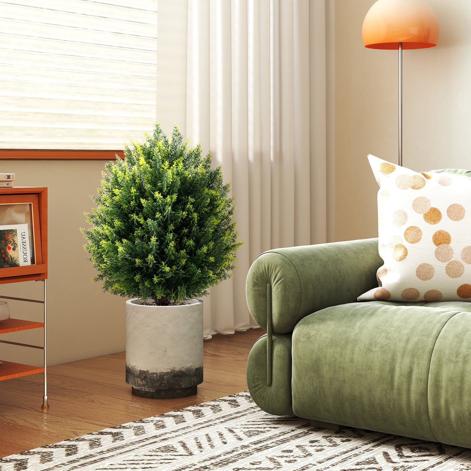 24 Inches Artificial Cypress Topiary Ball Tree Set with Ground Spike-Green DirectDeals