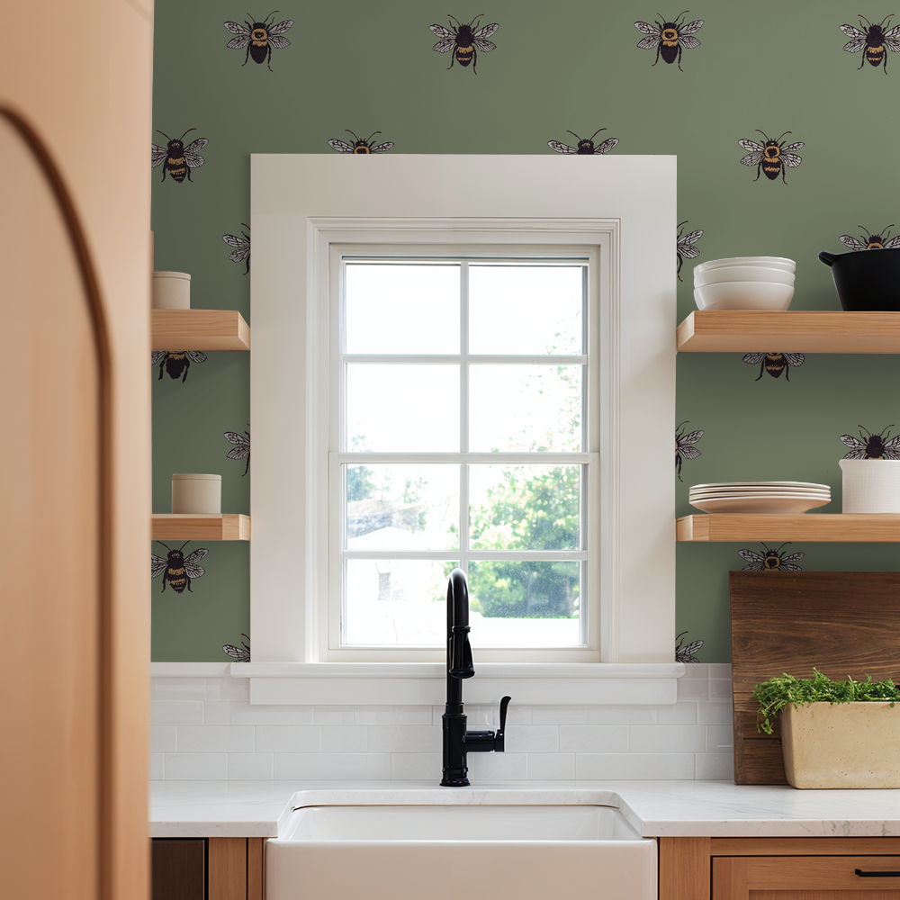 Life of Bees (Green) Wallpaper WALL BLUSH