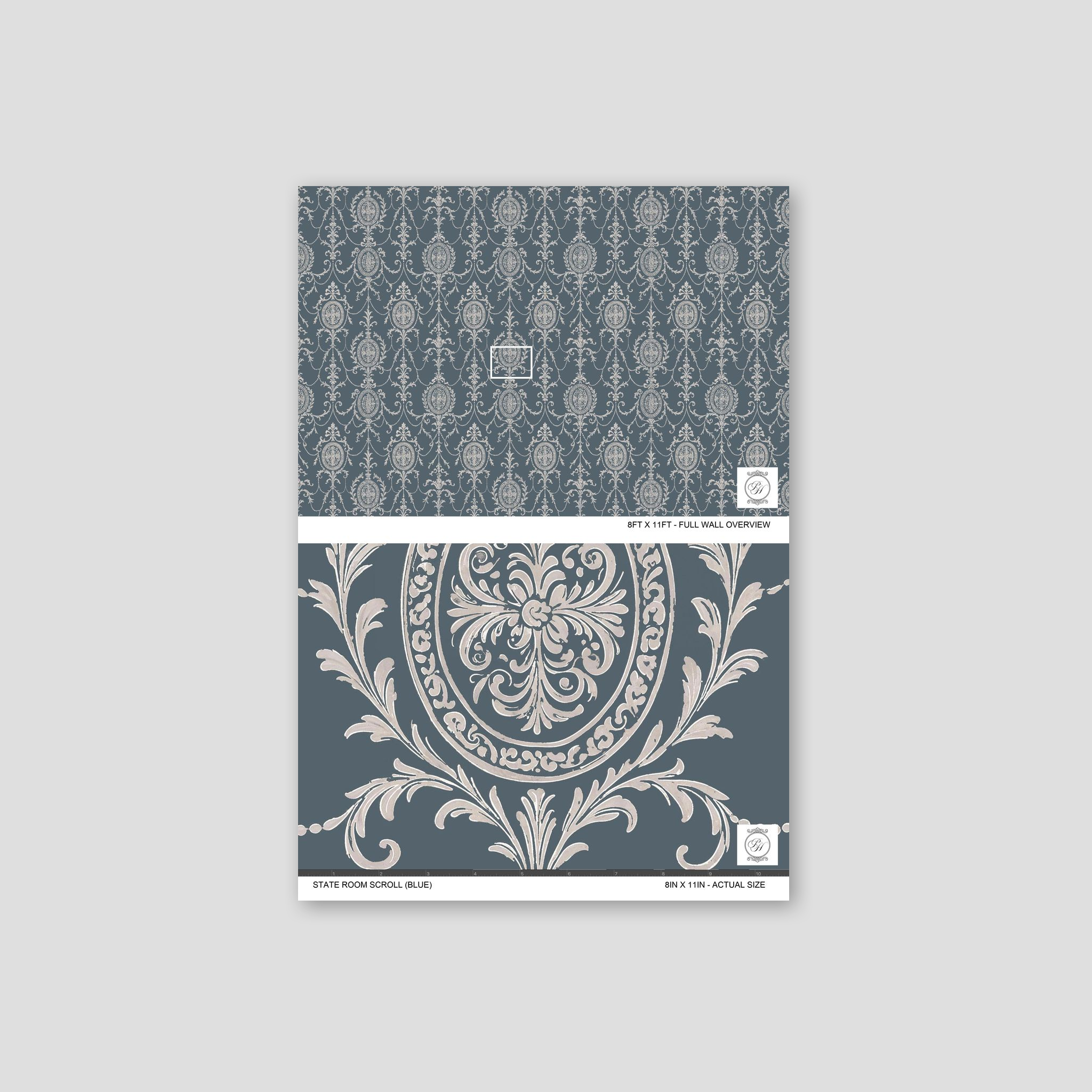State Room Scroll (Blue) Wallpaper WALL BLUSH