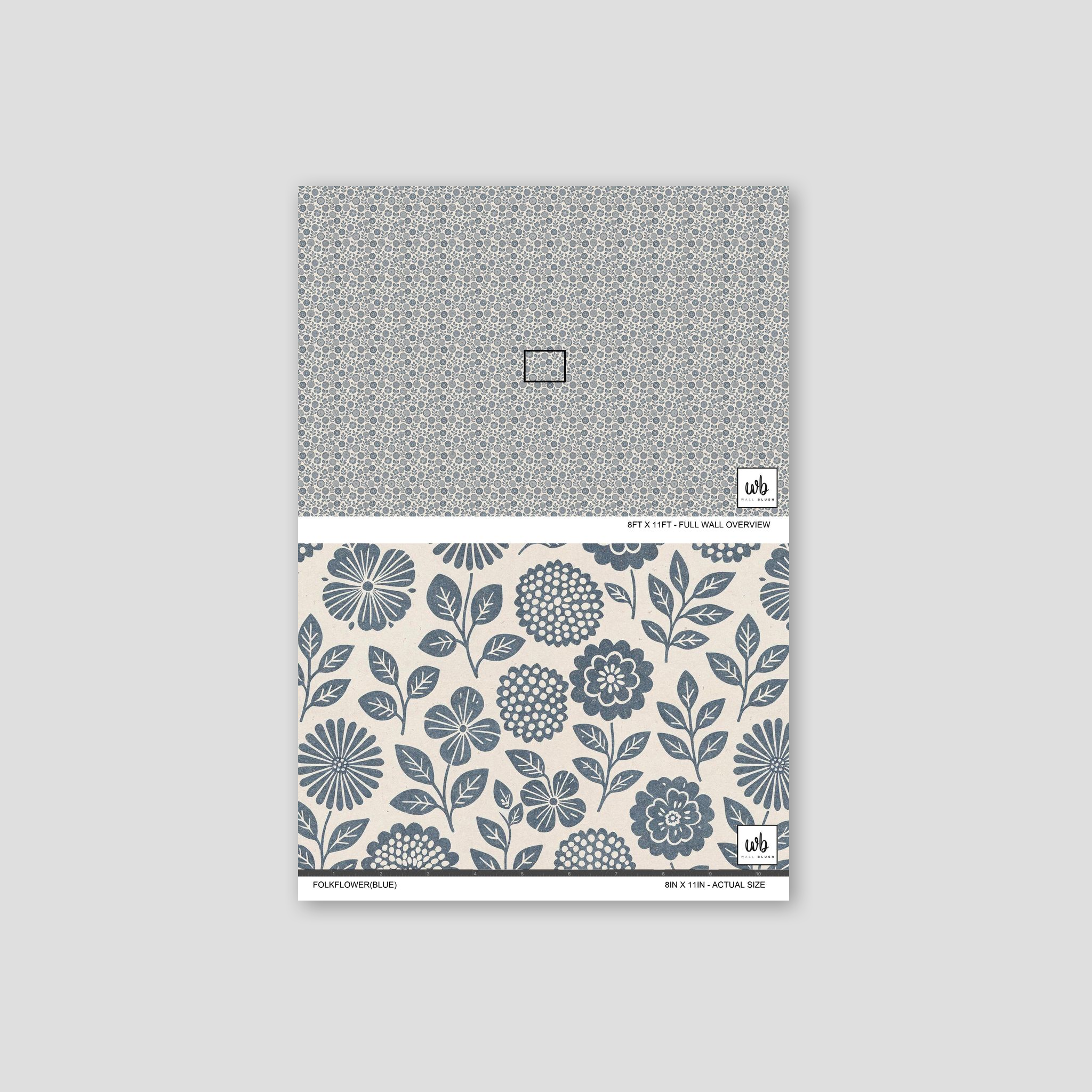 Folkflower (Blue) Wallpaper WALL BLUSH