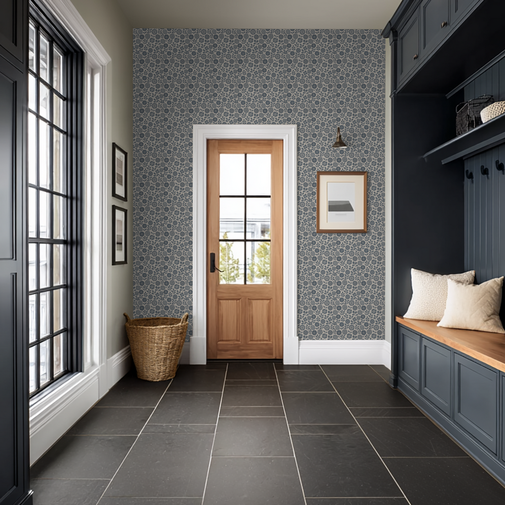 Folkflower (Blue) Wallpaper WALL BLUSH