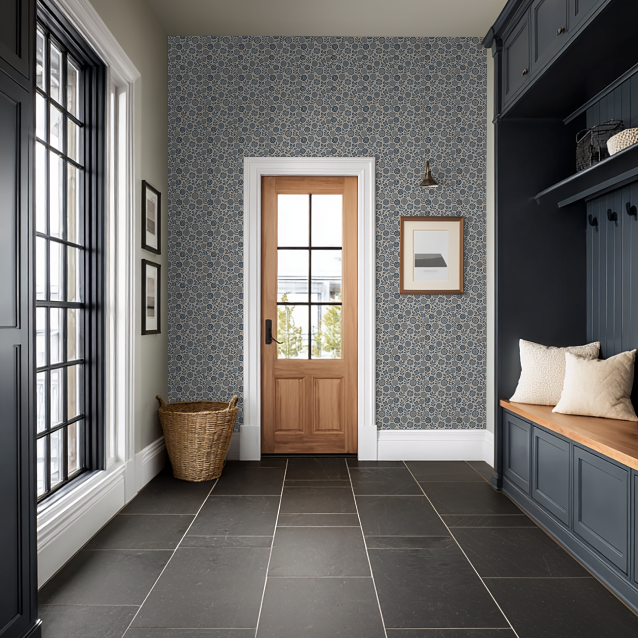 Folkflower (Blue) Wallpaper WALL BLUSH