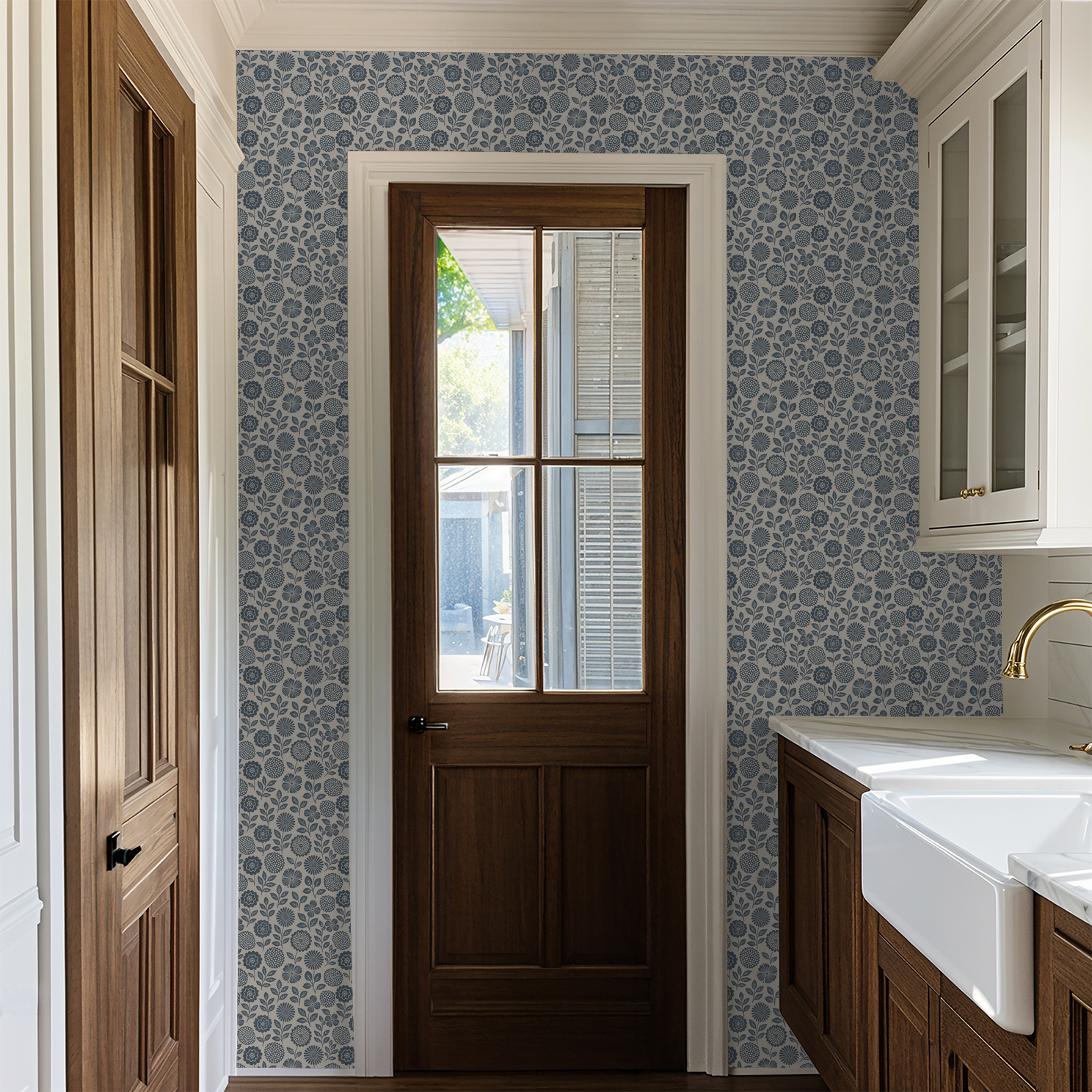 Folkflower (Blue) Wallpaper WALL BLUSH