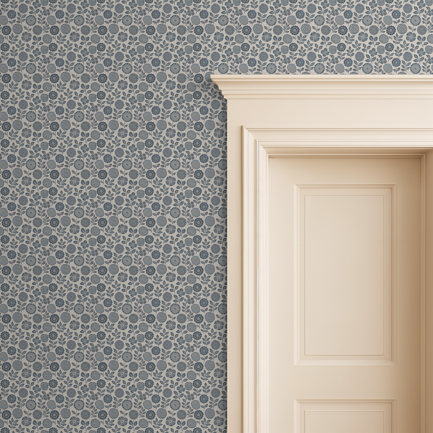 Folkflower (Blue) Wallpaper WALL BLUSH