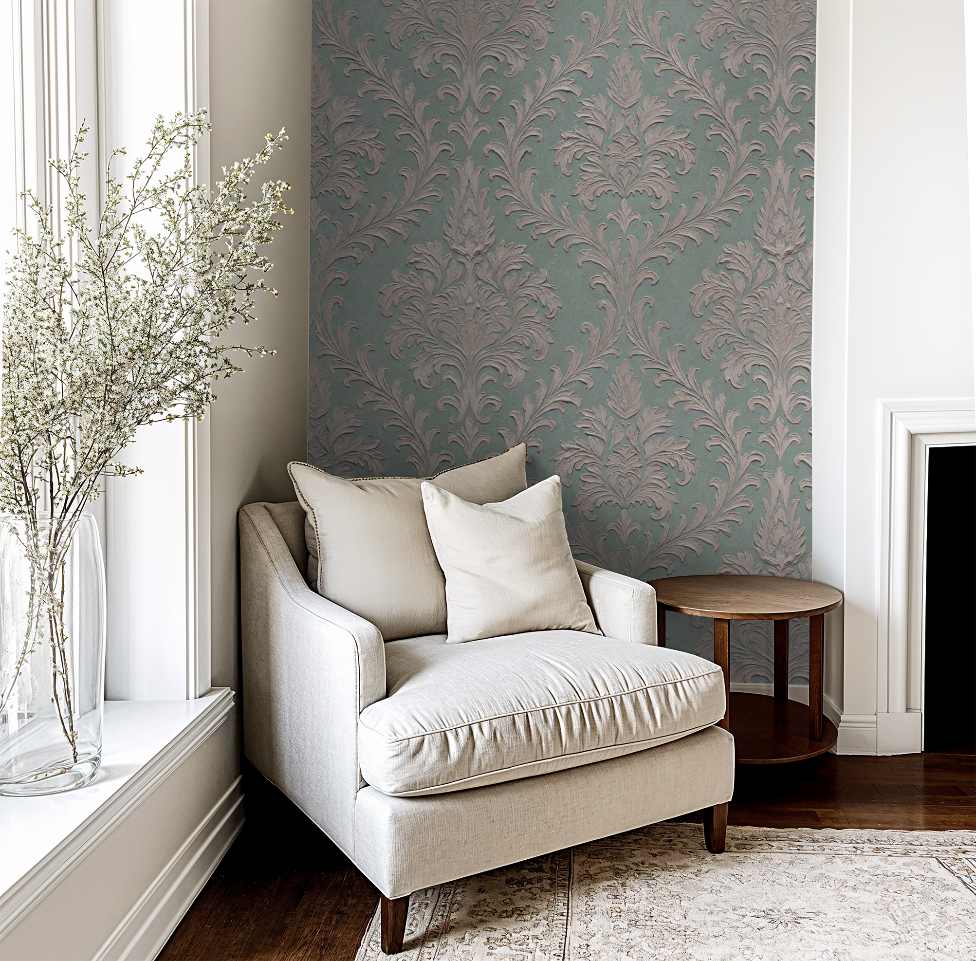 Daphne Brocade (Teal) Wallpaper WALL BLUSH