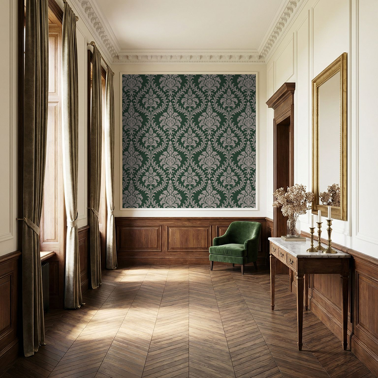 Daphne Brocade (Green) Wallpaper WALL BLUSH