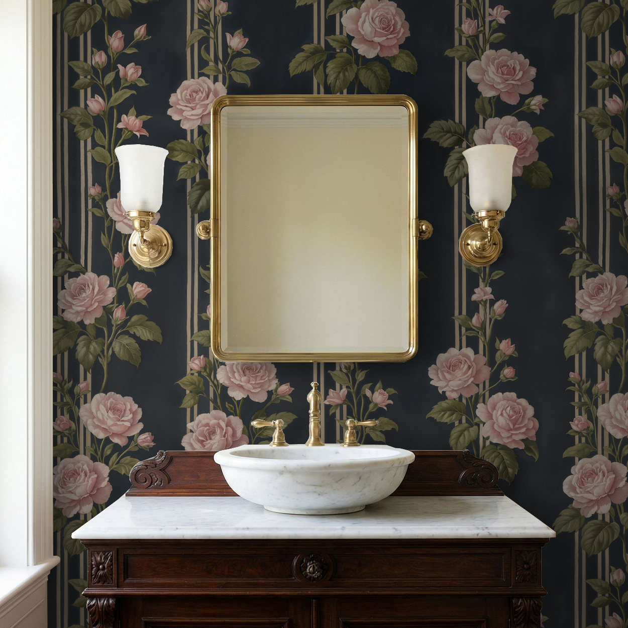 Midnight Rose Stripe Wallpaper WALL BLUSH