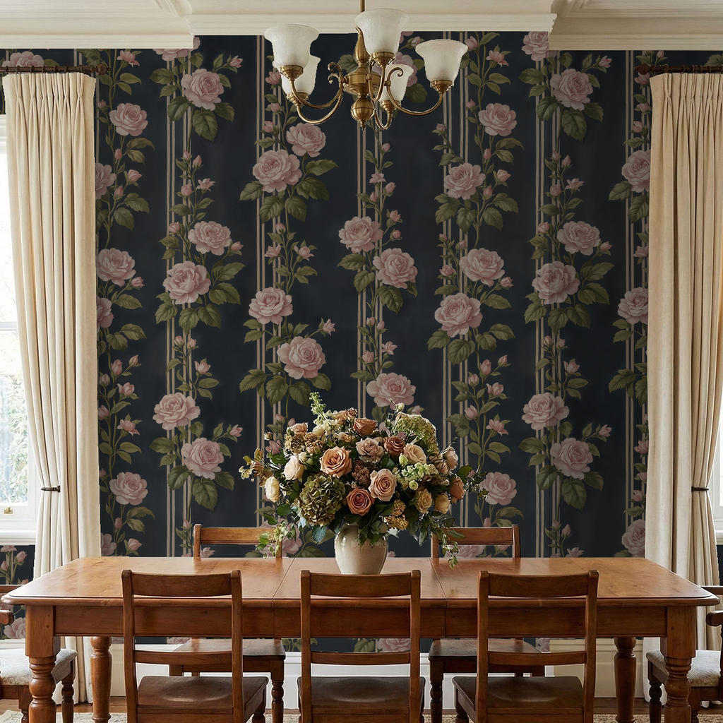 Midnight Rose Stripe Wallpaper WALL BLUSH