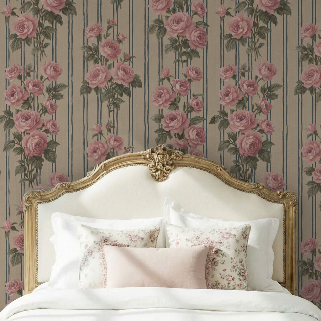 Heirloom Rose Stripe Wallpaper WALL BLUSH