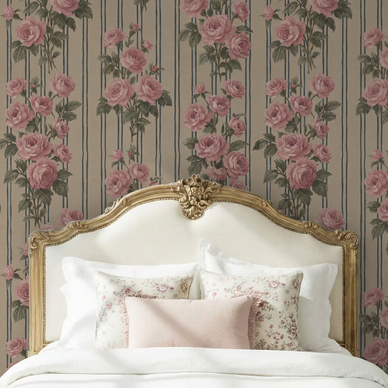 Heirloom Rose Stripe Wallpaper WALL BLUSH
