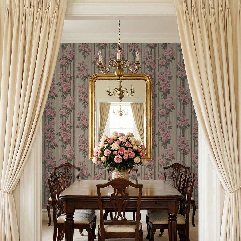 Heirloom Rose Stripe Wallpaper WALL BLUSH