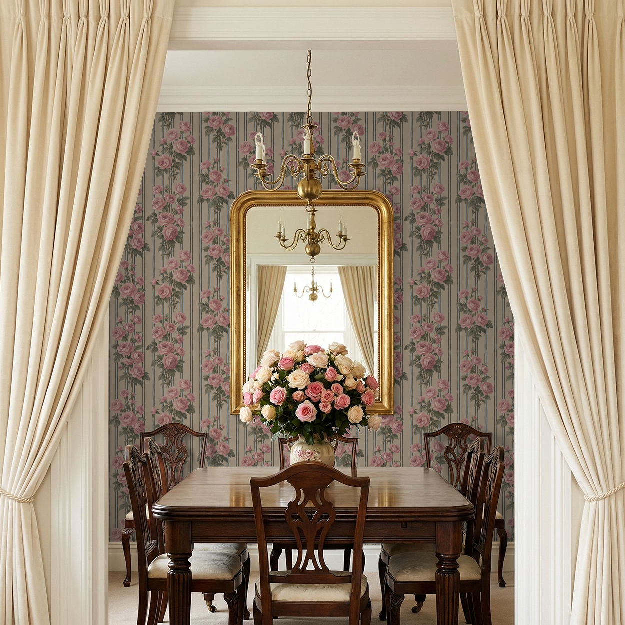 Heirloom Rose Stripe Wallpaper WALL BLUSH
