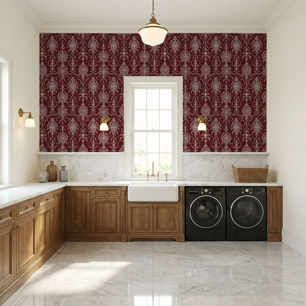 State Room Scroll (Burgundy) Wallpaper WALL BLUSH