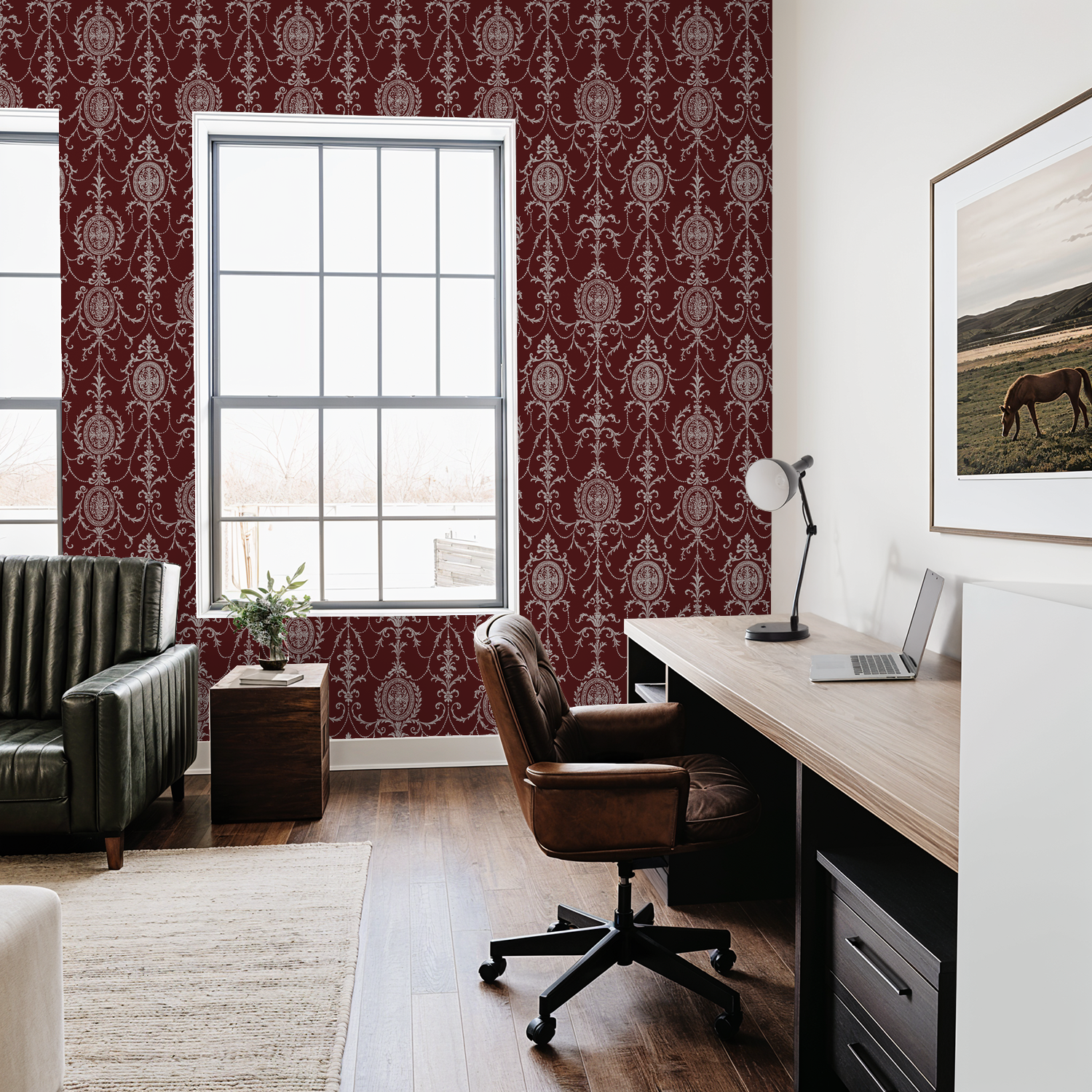 State Room Scroll (Burgundy) Wallpaper WALL BLUSH