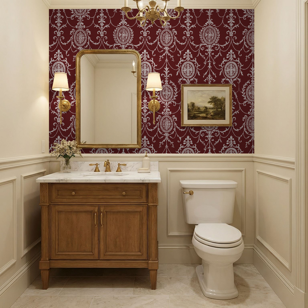 State Room Scroll (Burgundy) Wallpaper WALL BLUSH