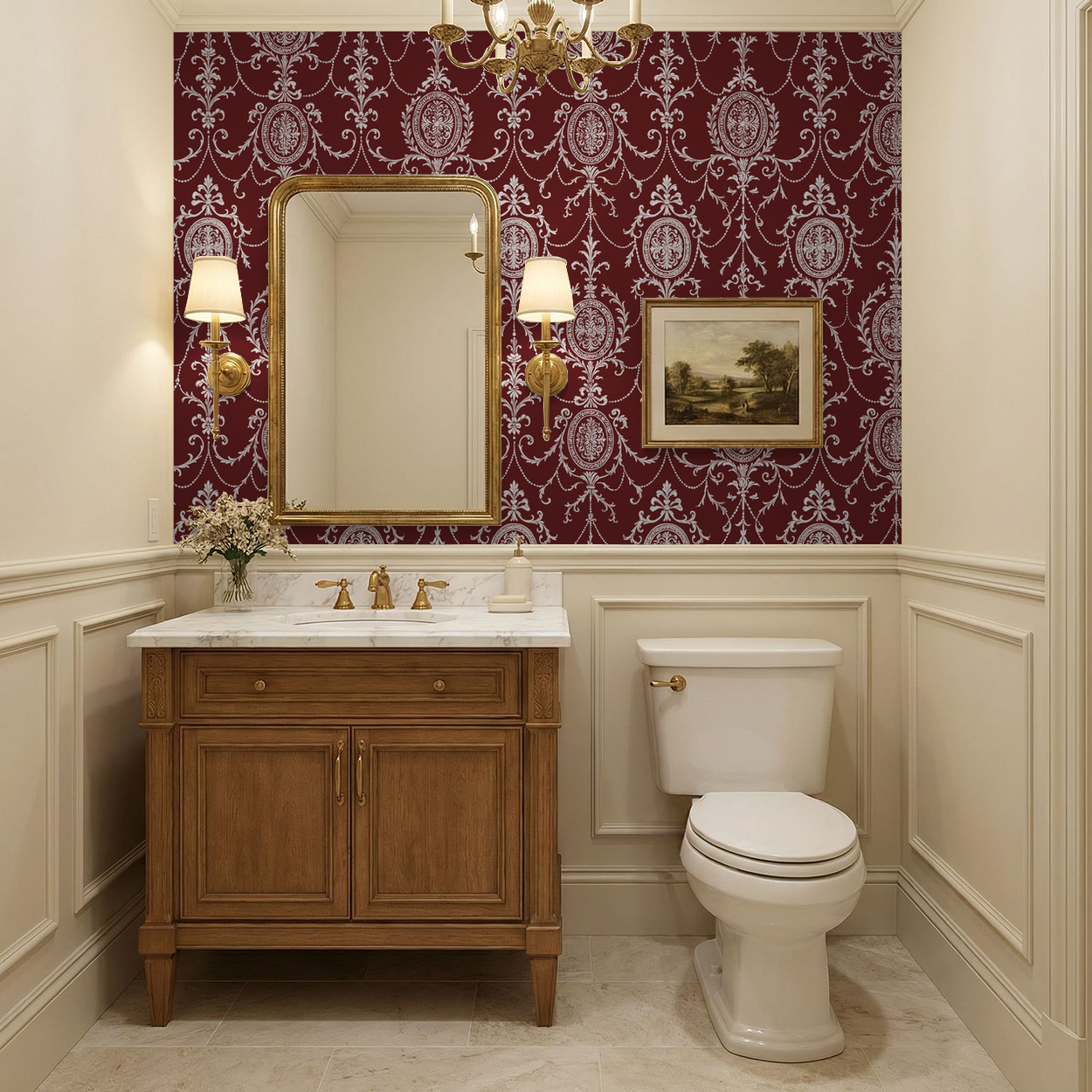 State Room Scroll (Burgundy) Wallpaper WALL BLUSH