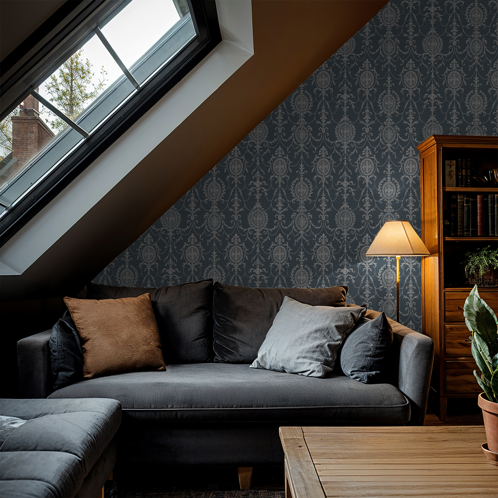 State Room Scroll (Blue) Wallpaper WALL BLUSH