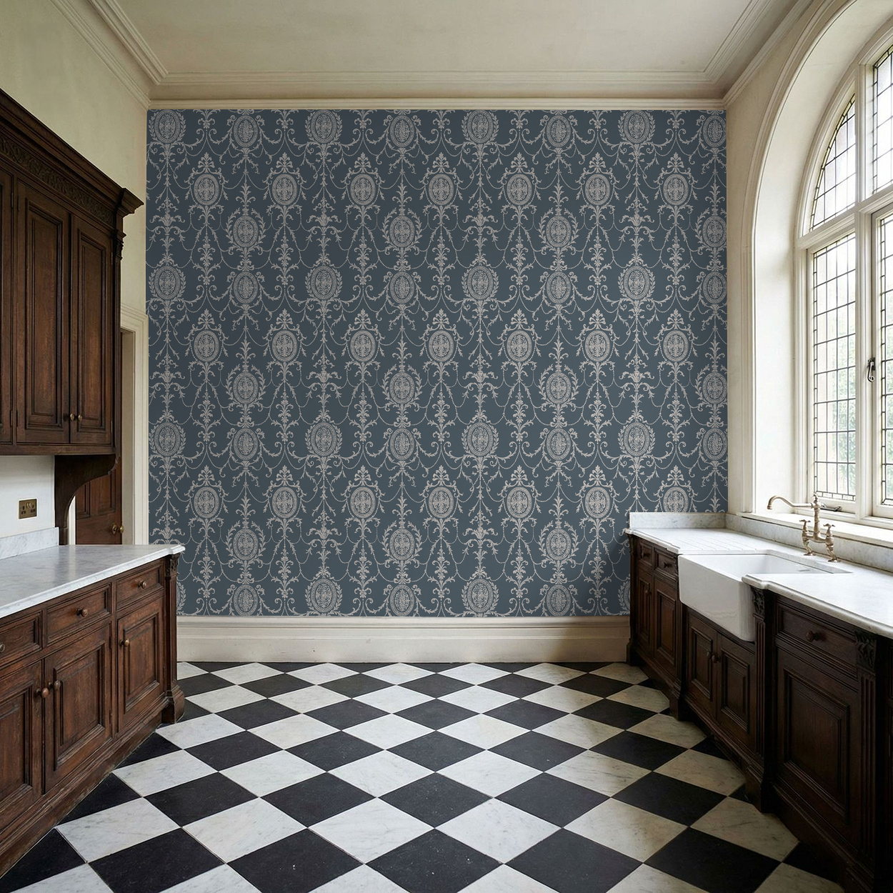 State Room Scroll (Blue) Wallpaper WALL BLUSH