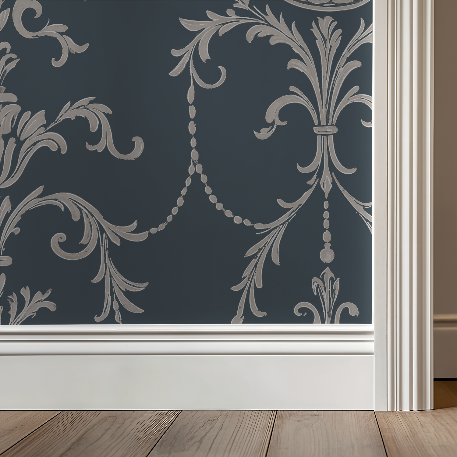 State Room Scroll (Blue) Wallpaper WALL BLUSH