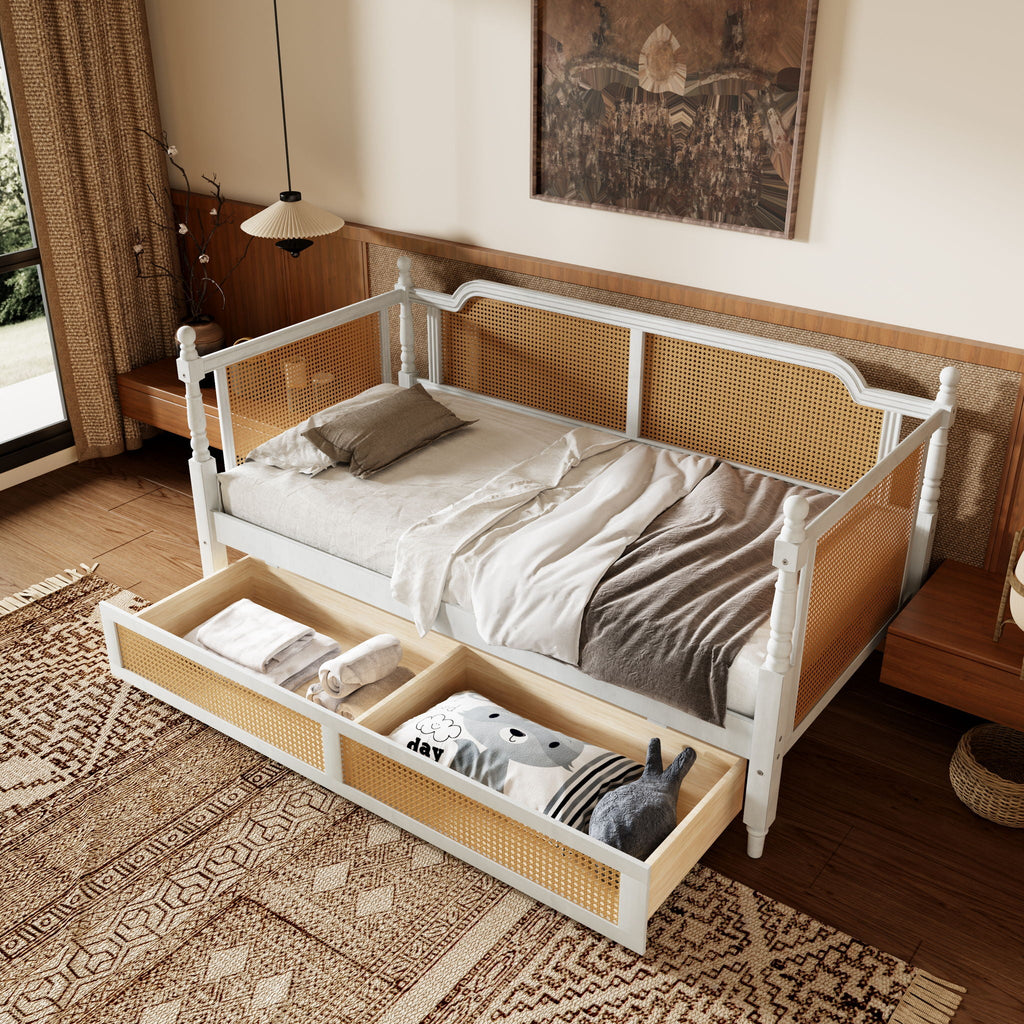 Traditional Style Rattan Daybed, No Box Spring Needed Unique Piece Furniture