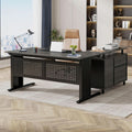 63 Inch Executive Desk With Integrated Cabinet Gray ShipItFurniture