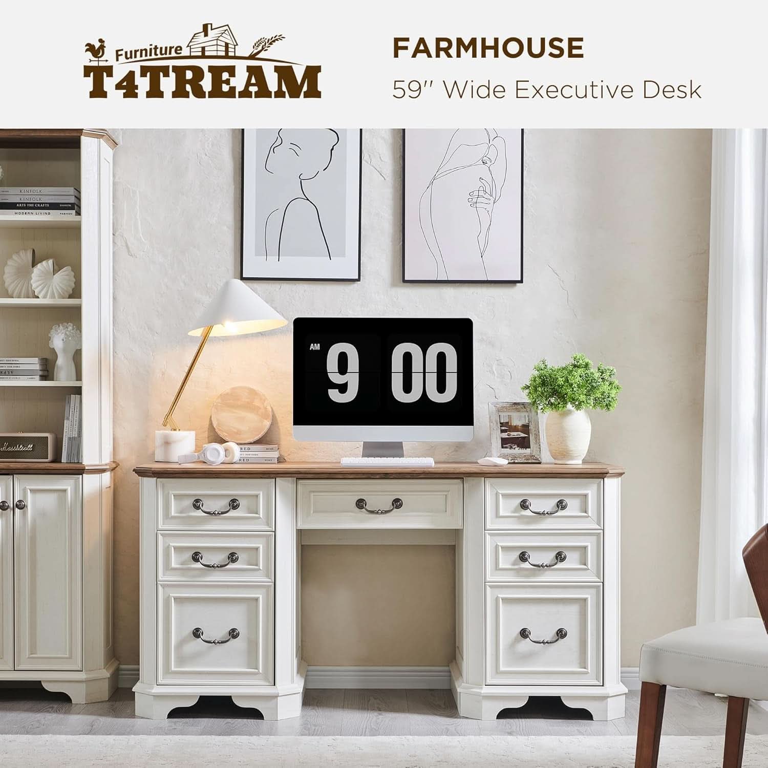 59 Victorian Farmhouse Executive Desk Antique White ShipItFurniture