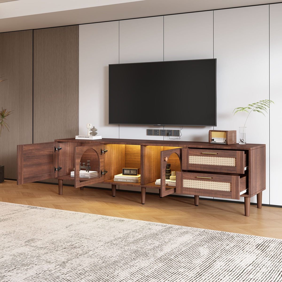 TV Stand With App-Controlled LED Lights, 2 Drawers & Door Storage Unique Piece Furniture