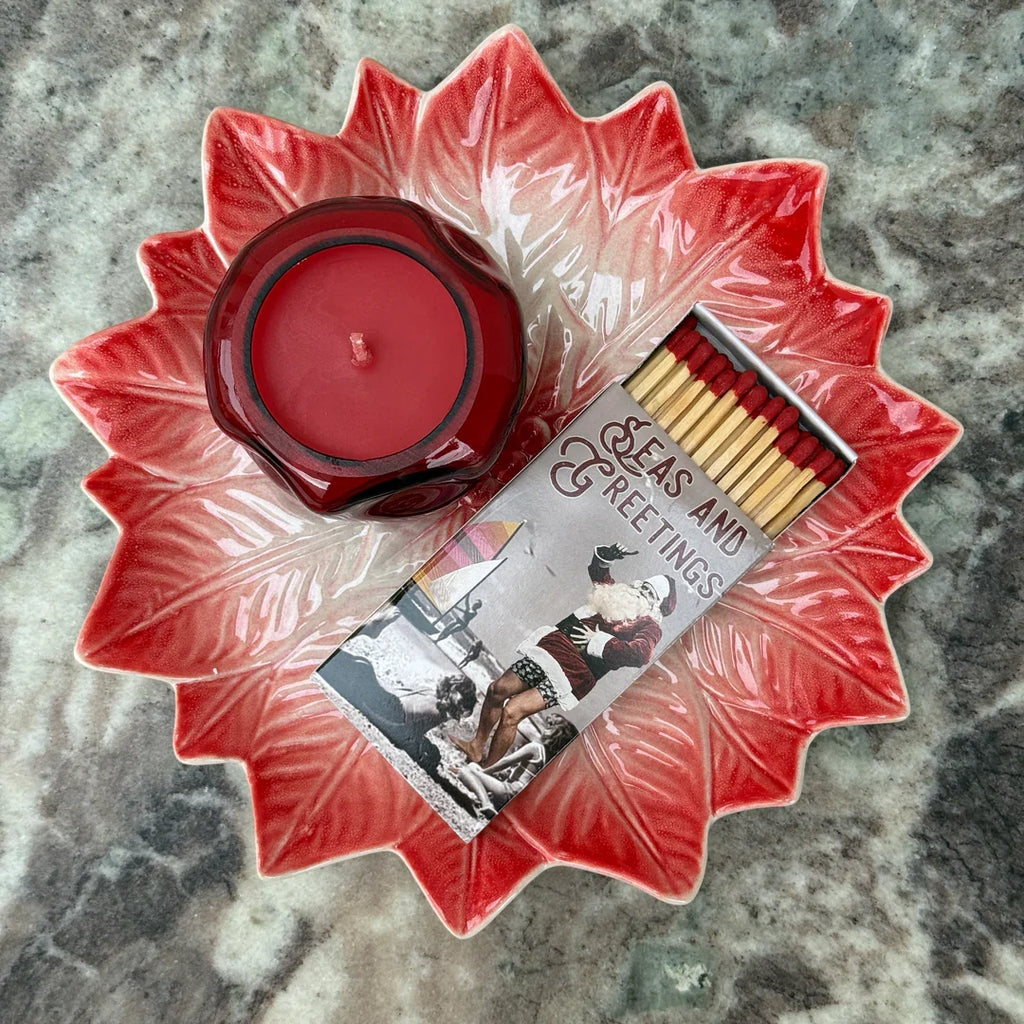 Hand-Painted Poinsettia Ceramic Plate Rust & Cinder