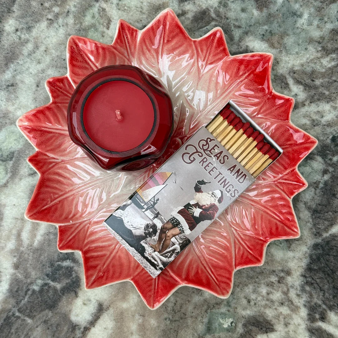 Hand-Painted Poinsettia Ceramic Plate Rust & Cinder