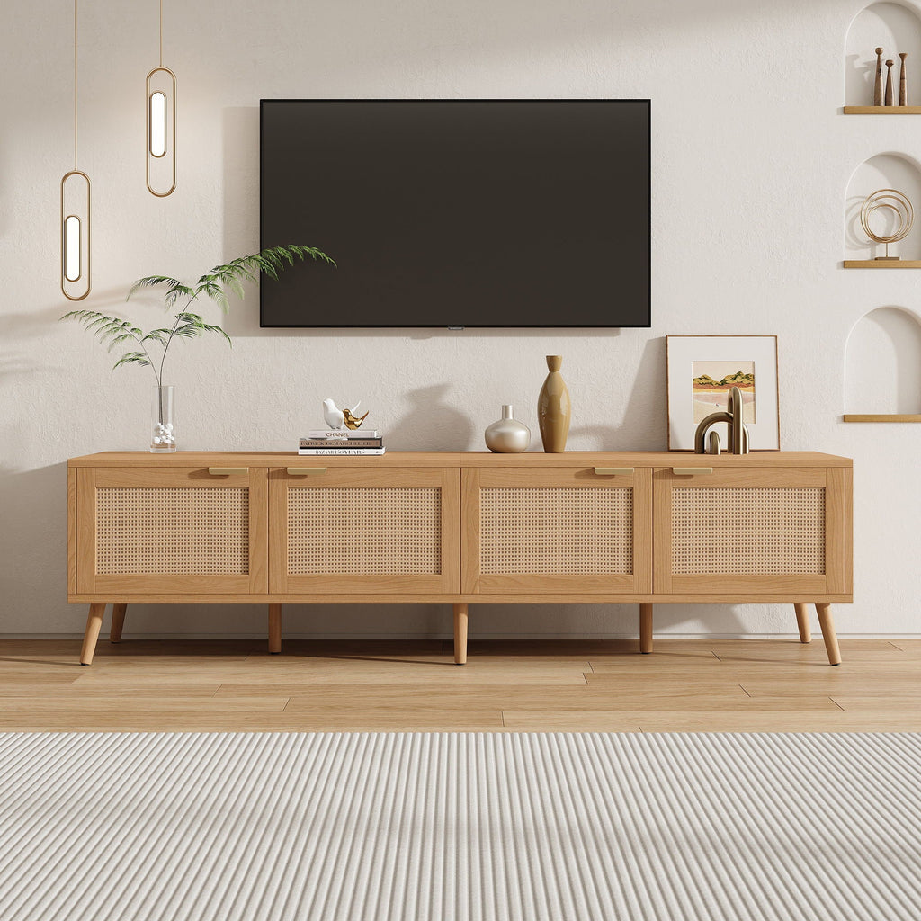 TV Stand With Storage & Cable Holes - Natural Wood Unique Piece Furniture