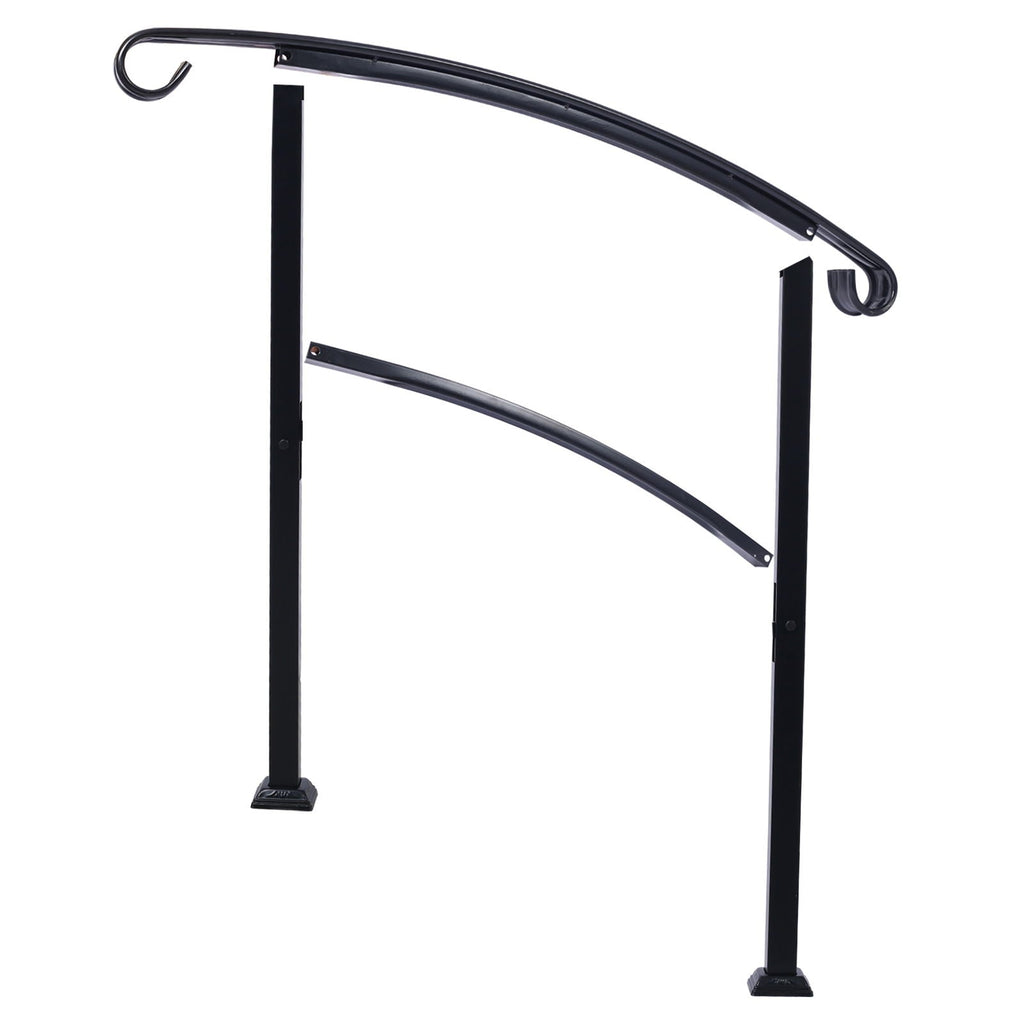 Handrails For Outdoor Steps, Fit 1 Or 3 Steps Outdoor Stair Railing, Flexible Front Porch Hand Rail, Transitional Handrails For Concrete Steps Or Wooden Stairs - Black Unique Piece Furniture