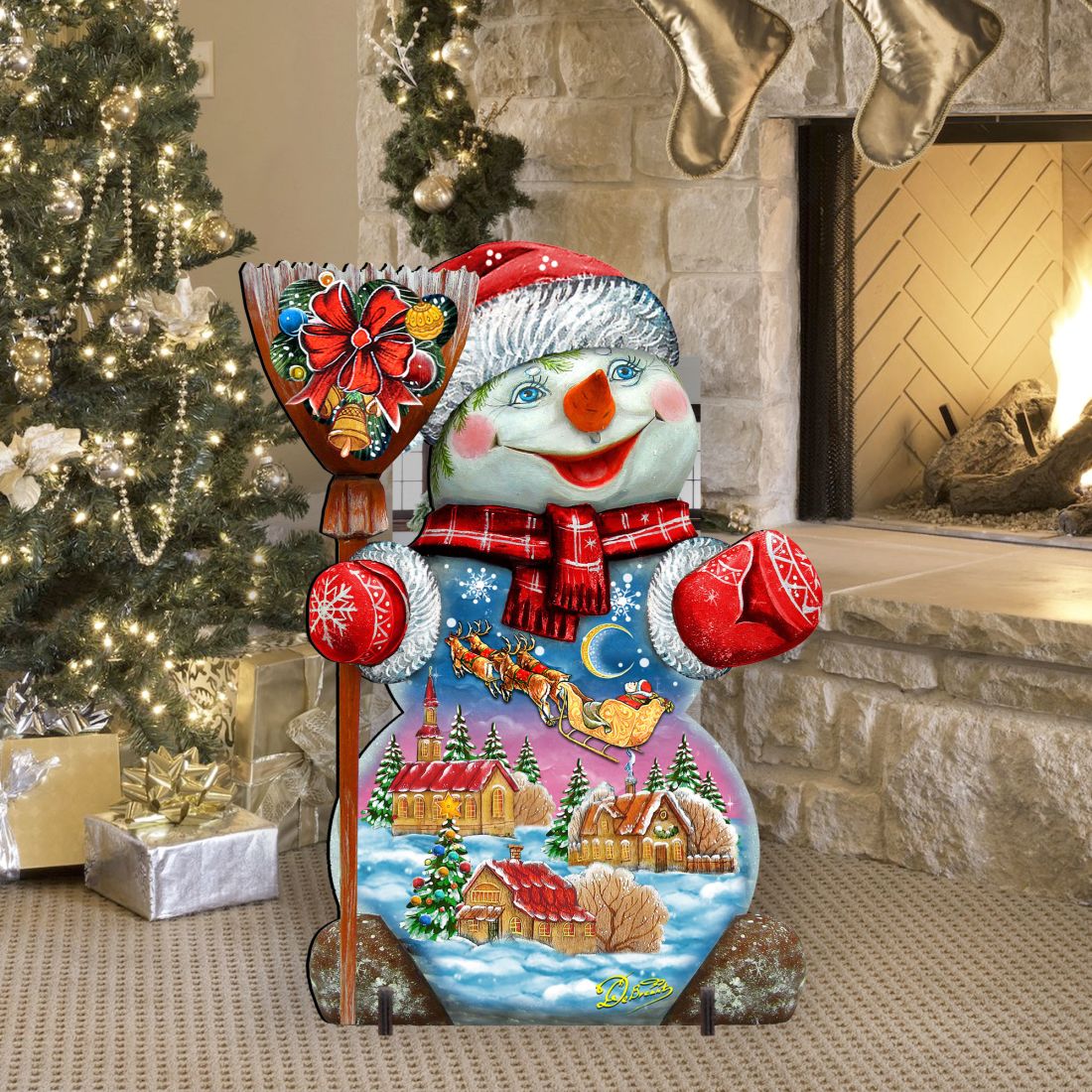 Santa In the Night Sky Snowman Christmas Outdoor Decor by G. DeBrekht - Christmas Santa Snowman Decor - 818158F G.DeBrekht