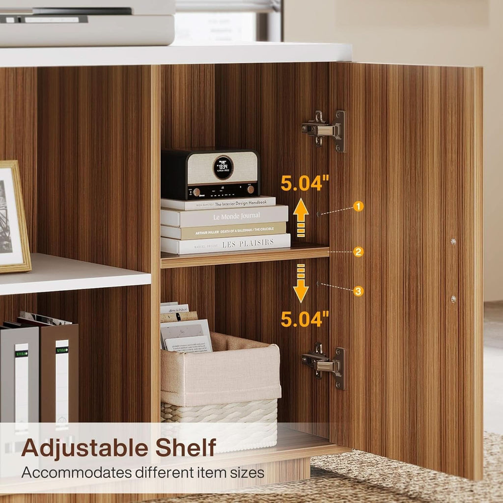 85 Point 8 Inch L-Shaped Executive Desk White Walnut Storage Cabinet ShipItFurniture