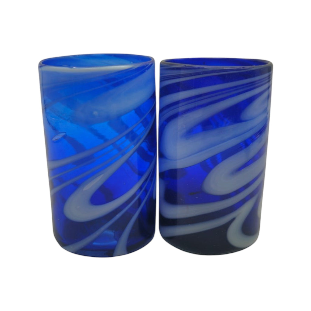 Handmade Mexican Drinking Glass | Blue with White Swirl The Talavera Hub