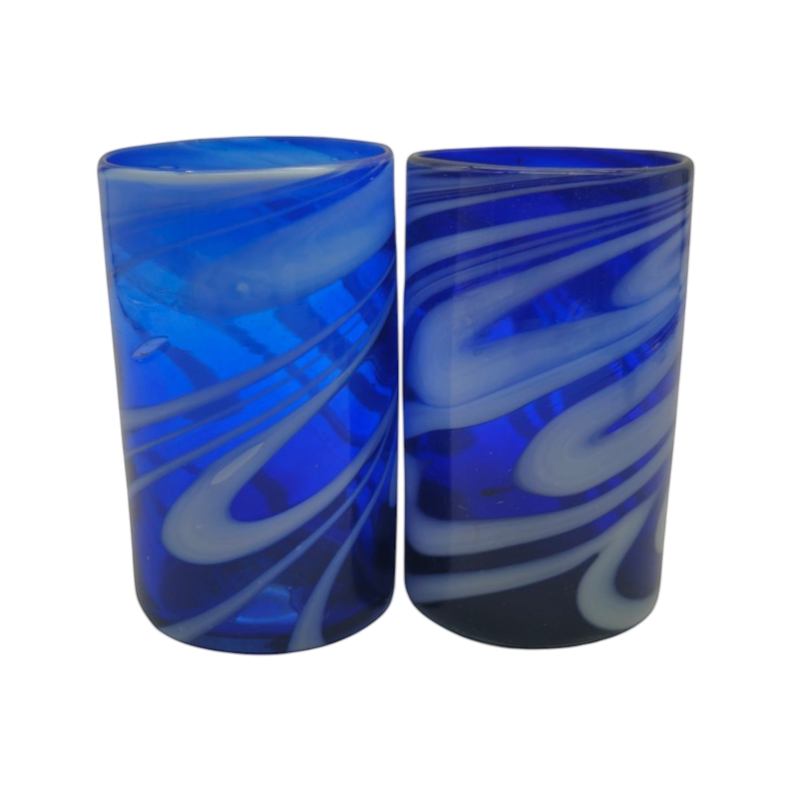 Handmade Mexican Drinking Glass | Blue with White Swirl The Talavera Hub