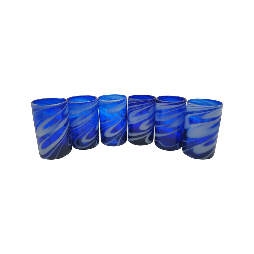 Handmade Mexican Drinking Glass | Blue with White Swirl The Talavera Hub