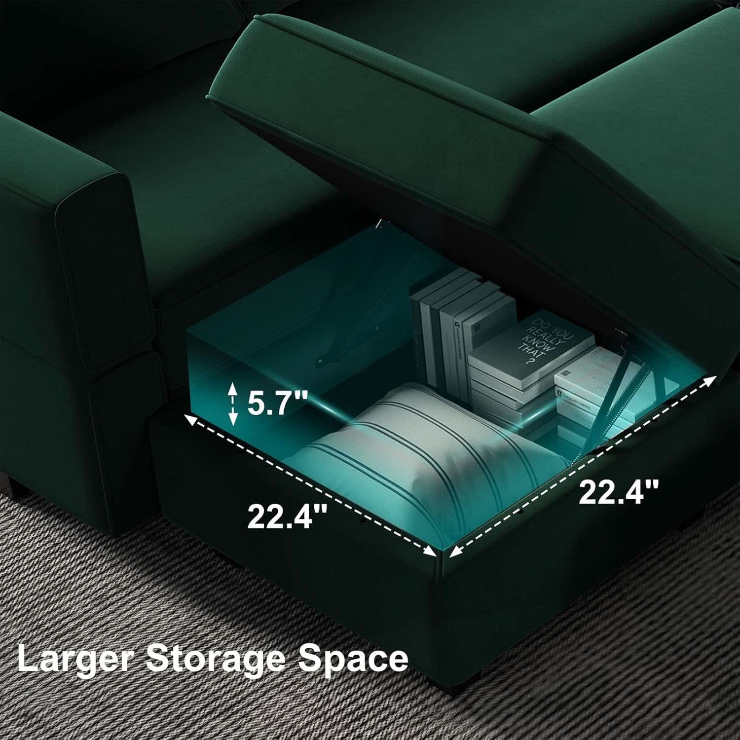 Luxurious Emerald Green Velvet Modular Sleeper Sofa ShipItFurniture