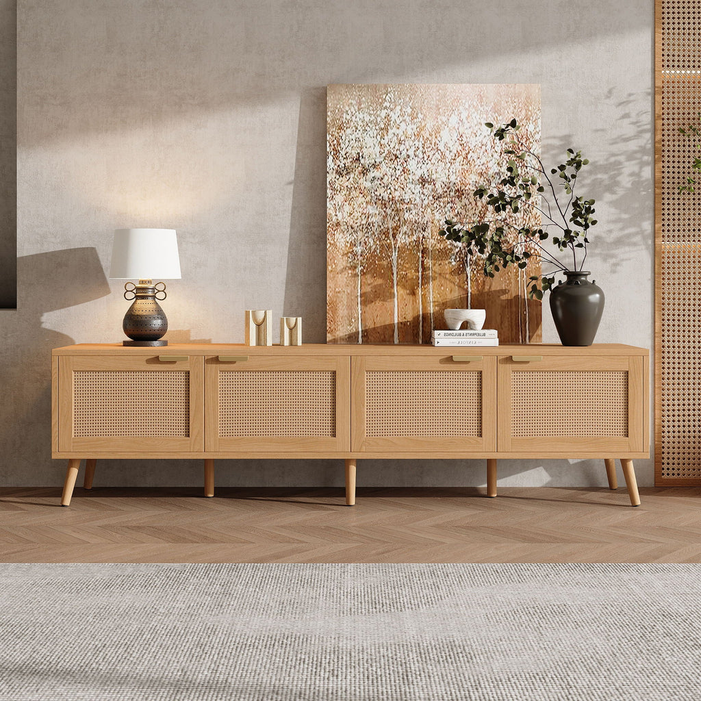 TV Stand With Storage & Cable Holes - Natural Wood Unique Piece Furniture