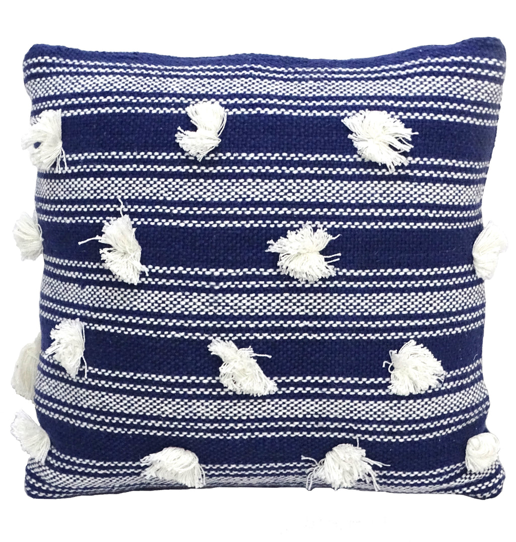 Blue 20" X 20" Decorative Throw Pillow with Pom Pom Vibhsa