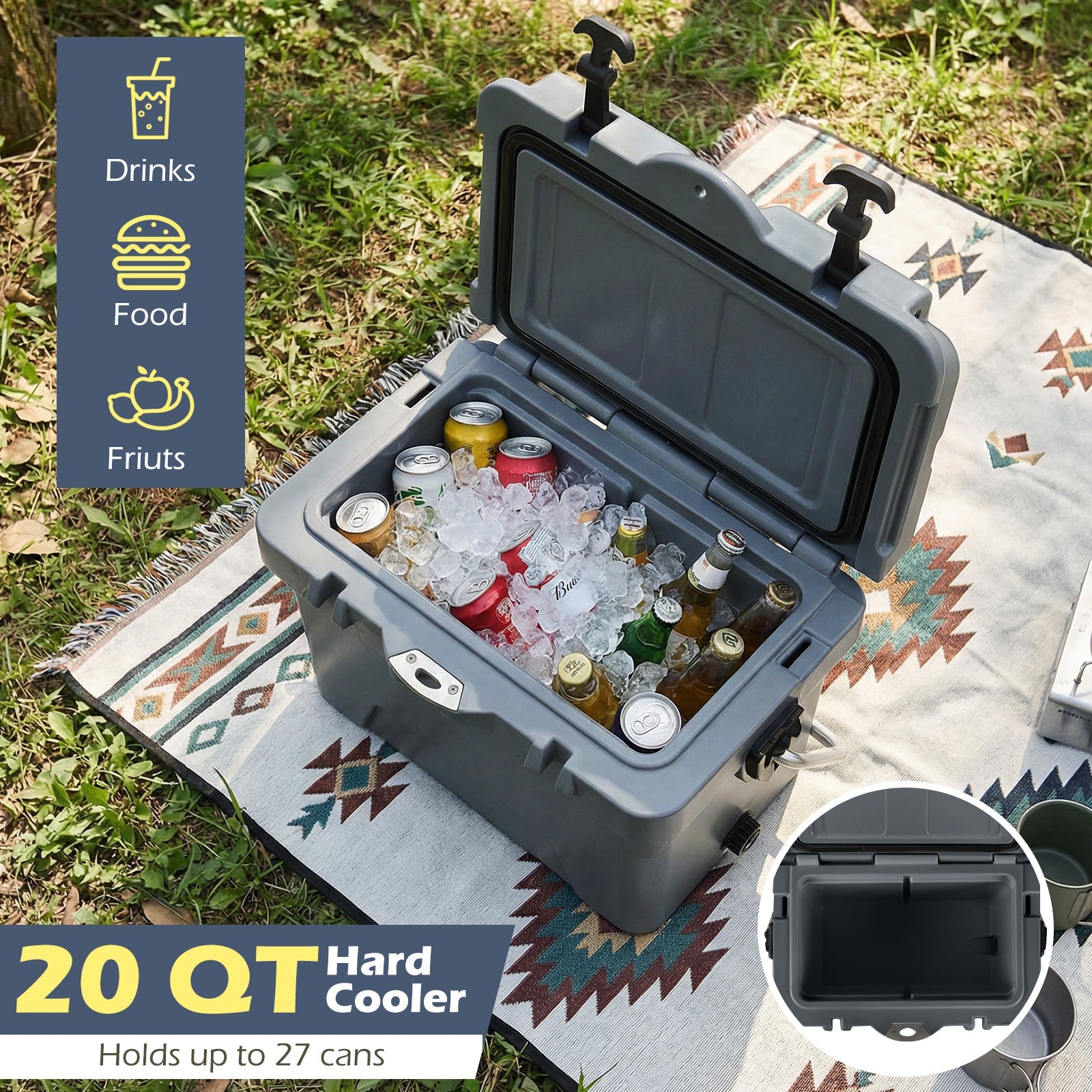 20 Quart Portable Hard Cooler with Built-in Ruler and Bottle DirectDeals