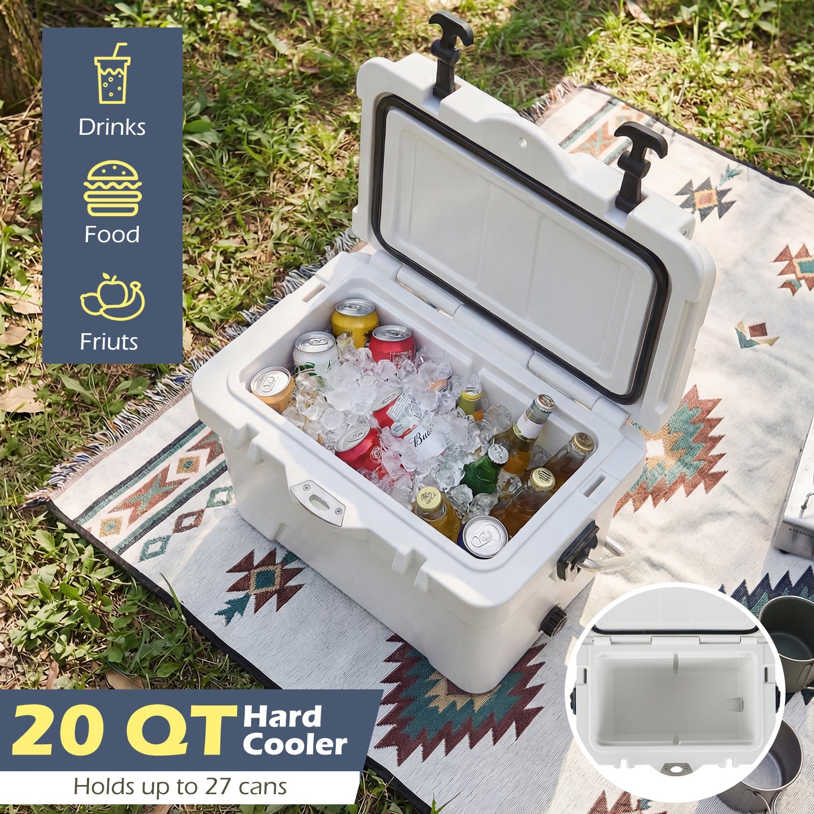 20 Quart Portable Hard Cooler with Built-in Ruler and Bottle DirectDeals