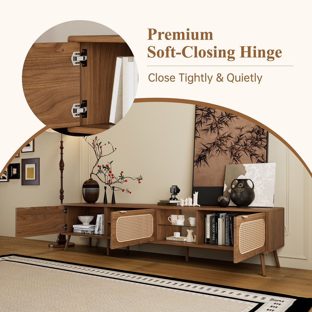 78" TV Stand With Ample Storage And Open Shelving - Walnut Unique Piece Furniture