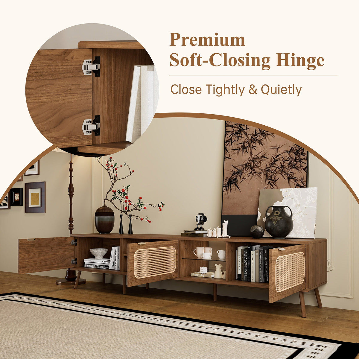 78" TV Stand With Ample Storage And Open Shelving - Walnut Unique Piece Furniture